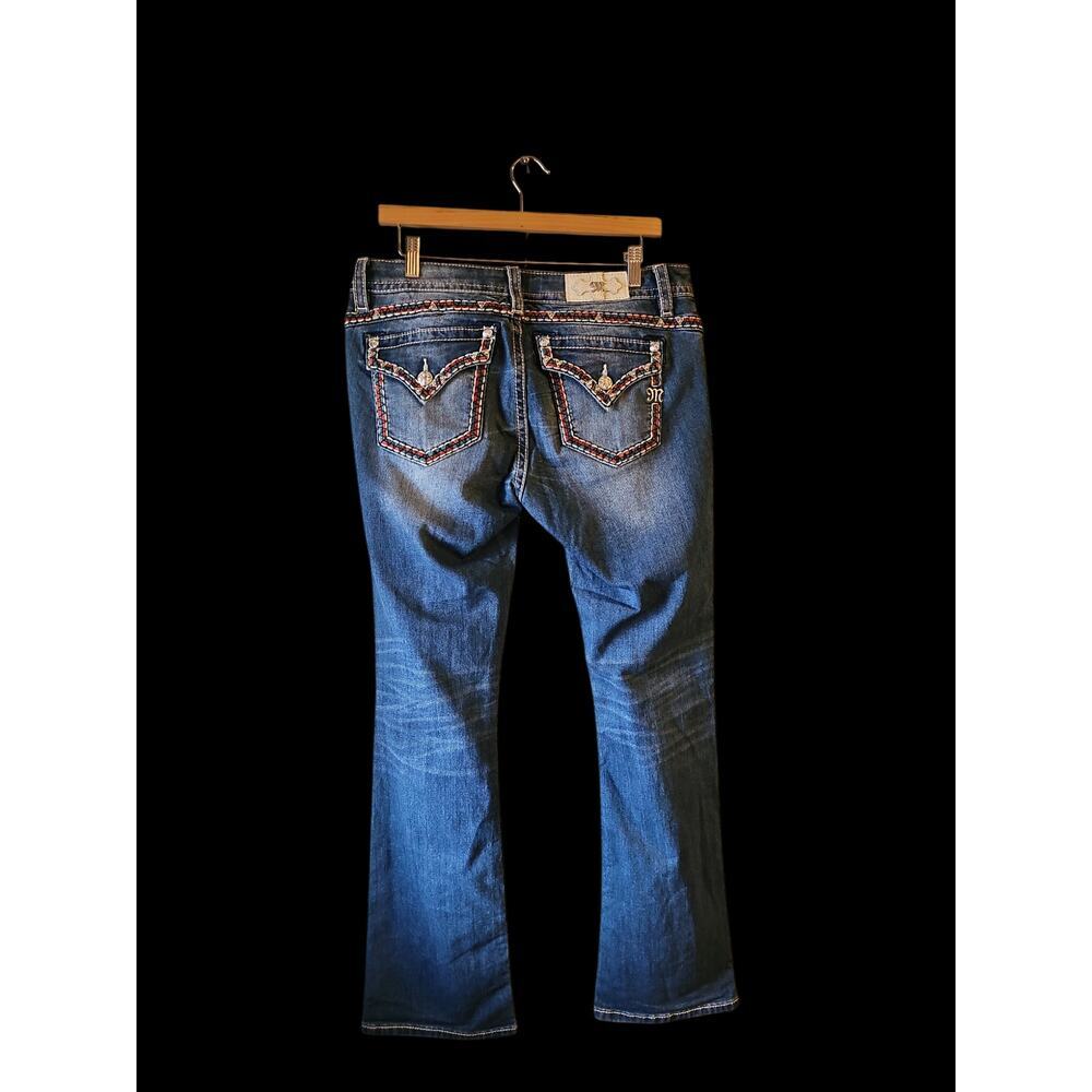 Miss Me mid rise slim boot red turquoise embroidery southwest Jeweled jeans 31